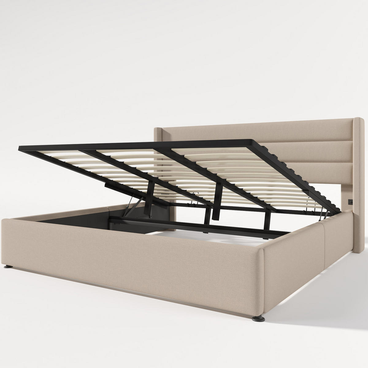 POLSTERBETT 180x200cm Doppelbett hydraulisch Stauraum Beige Leinen - Beige, Holz (180/200cm) - FLIEKS