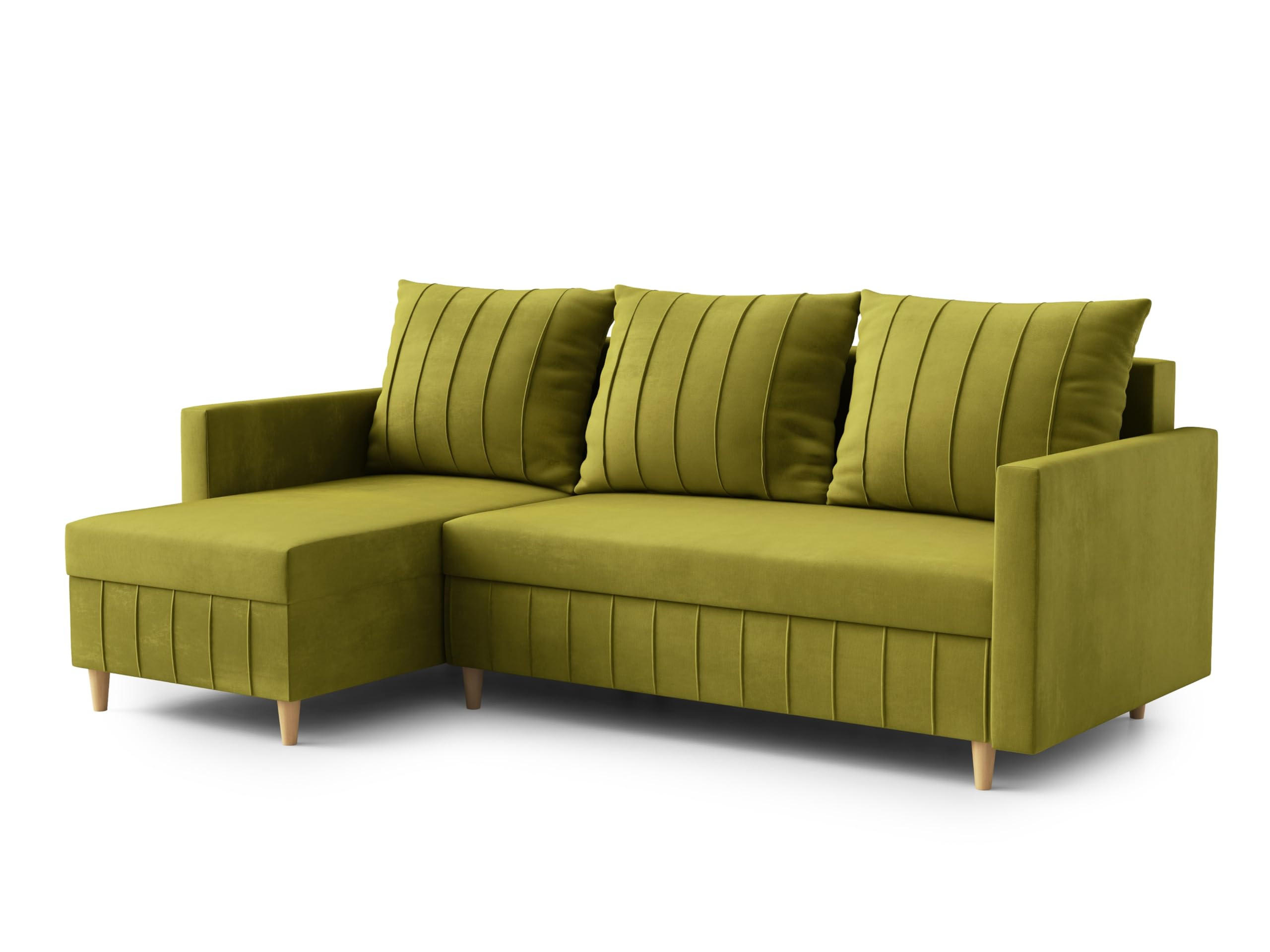 ECKSOFA FOX L-förmig Modernes Verstellbare Kopfstützen Luxuriöser Velours Schlaffunktion lose Rückenkissen freistehend LINKS 146x224x98 cm Yellow - Gelb, Holz/Textil (146/224cm) - DomoHome