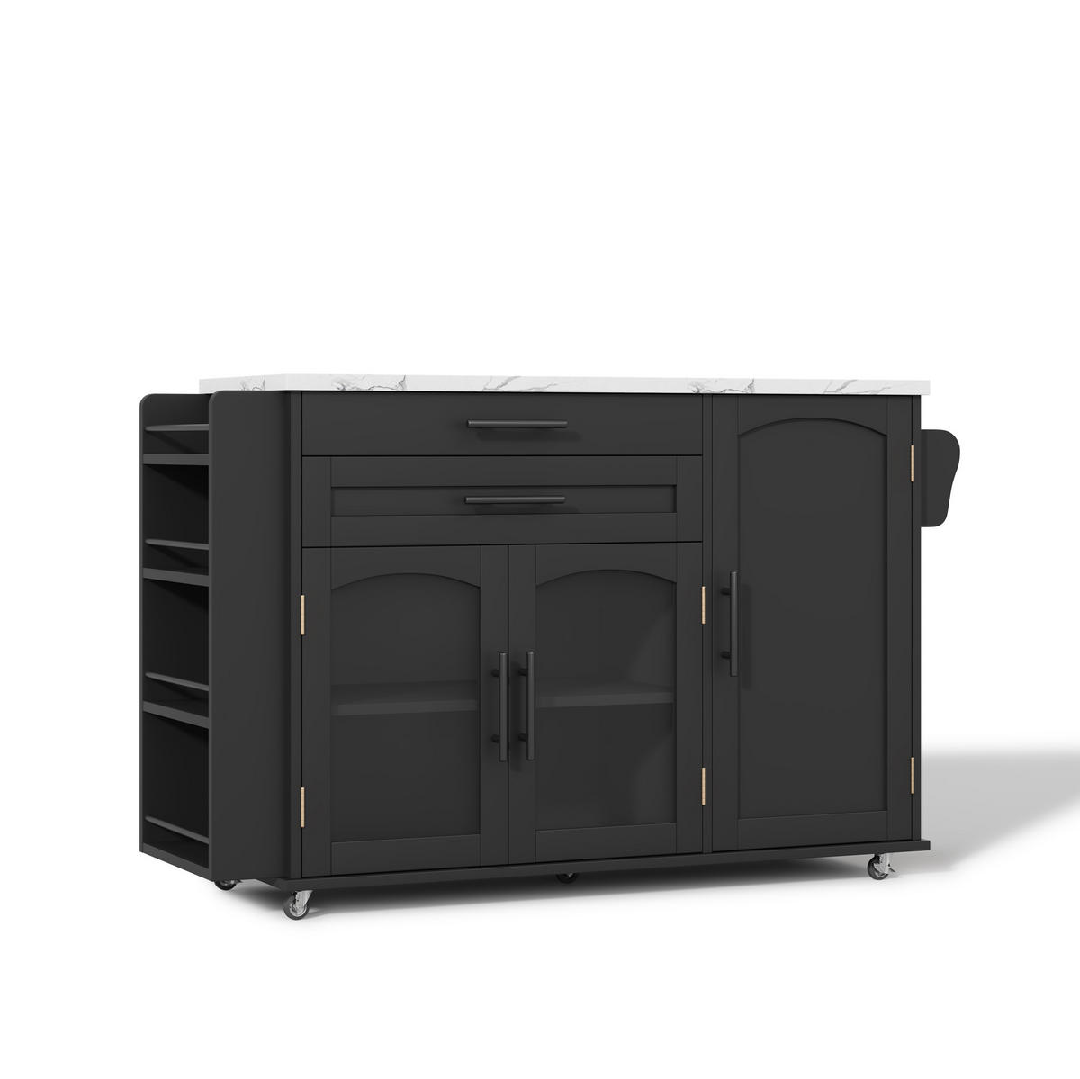 KÜCHENINSEL 120/45/90 cm schwarz aus MDF mit klappbarer Platte - Schwarz, Holzwerkstoff (138/90/70cm) - OKWISH