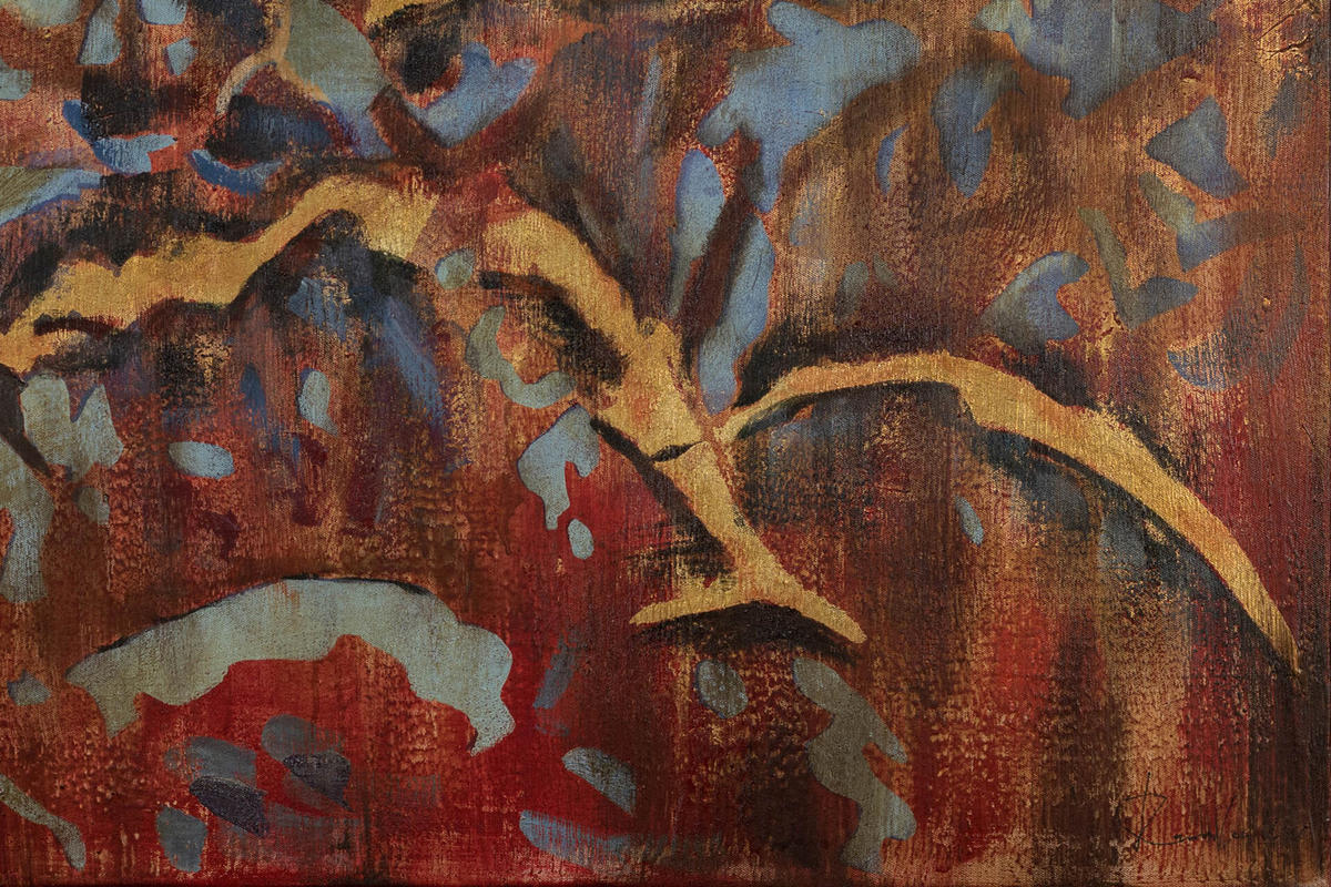 ACRYLBILD HANDGEMALT 100/70 cm - Blau/Rot, Holz/Textil (100/70cm) - KUNSTLOFT