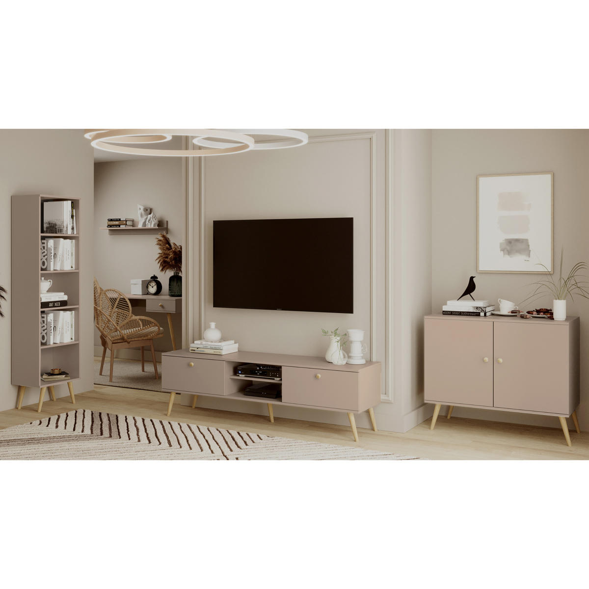 KOMMODE NATURA, 100 cm, Beige Macchiato, 2-türig - Beige, Holz (100/85/42cm) - Excellent Home