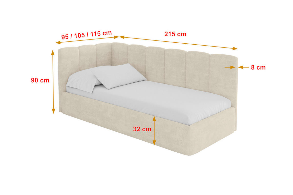EINZELLBETT Jugendbett mit Bettkasten und Matratze H3/H4, Rechts - DEXY 100x200 Beige - Naturfarben, Holzwerkstoff/Textil (100/200cm) - ALTDECOR
