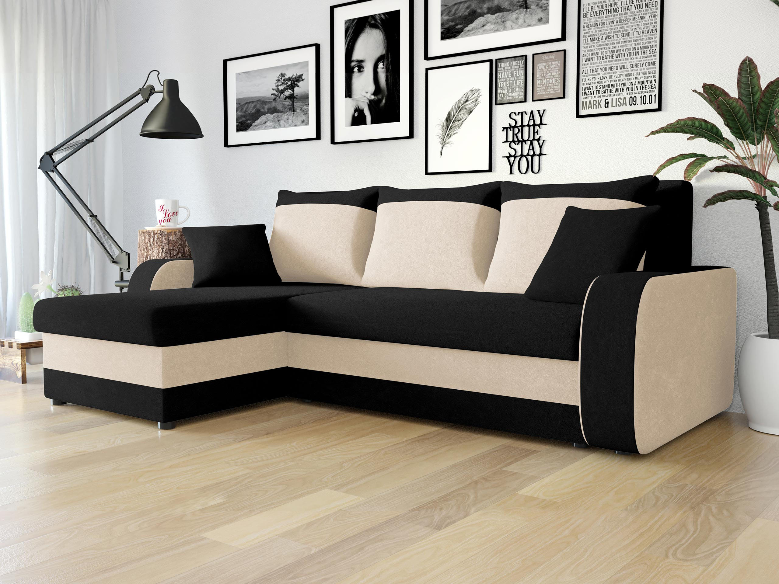 ECKSOFA Kris - Creme/Schwarz, Holz/Kunststoff (238/147cm) - MIRJAN24