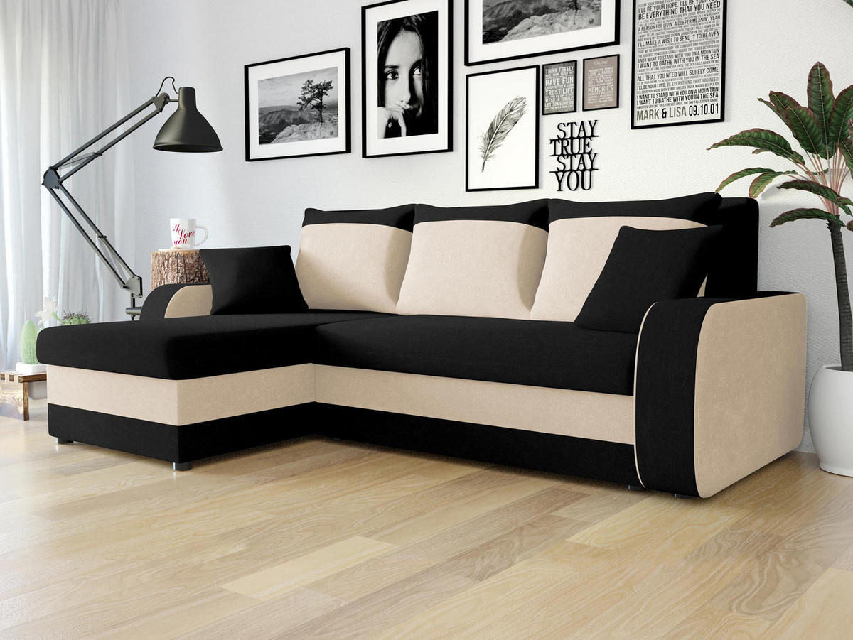 ECKSOFA Kris - Creme/Schwarz, Holz/Kunststoff (238/147cm) - MIRJAN24