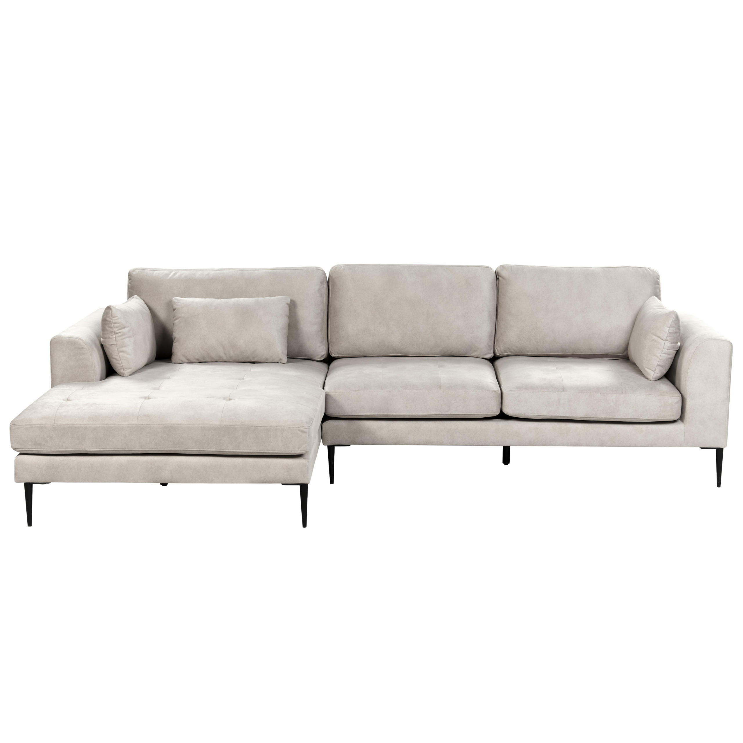 3-SITZER-ECKSOFA Samtstoff Hellgrau linksseitig Flam - Hellgrau, Textil (275/158cm) - Beliani