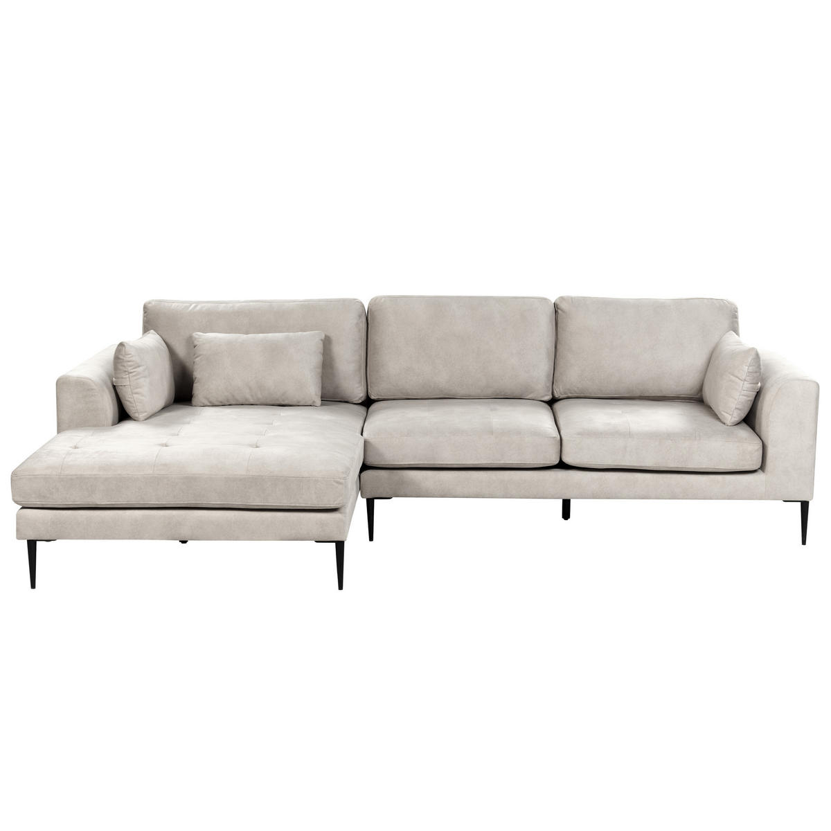 3-SITZER-ECKSOFA Samtstoff Hellgrau linksseitig Flam - Hellgrau, Textil (275/158cm) - Beliani