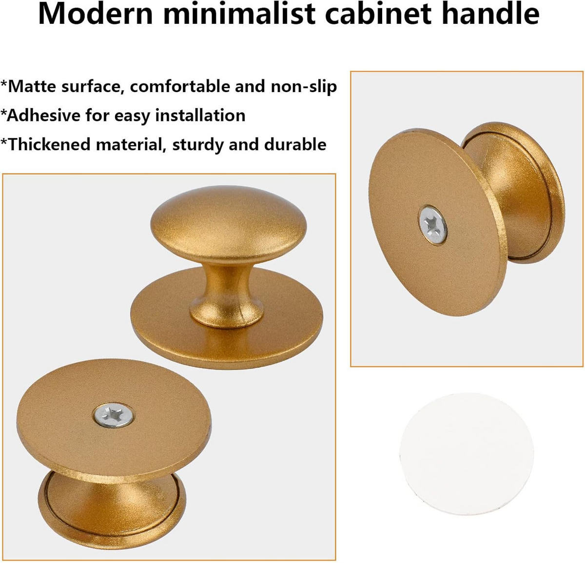 SCHRANKKNOPF Gold Matt 4er-Set Klebegriffe Edelstahl - Goldfarben, Metall (0.35/2.5/0.35cm)