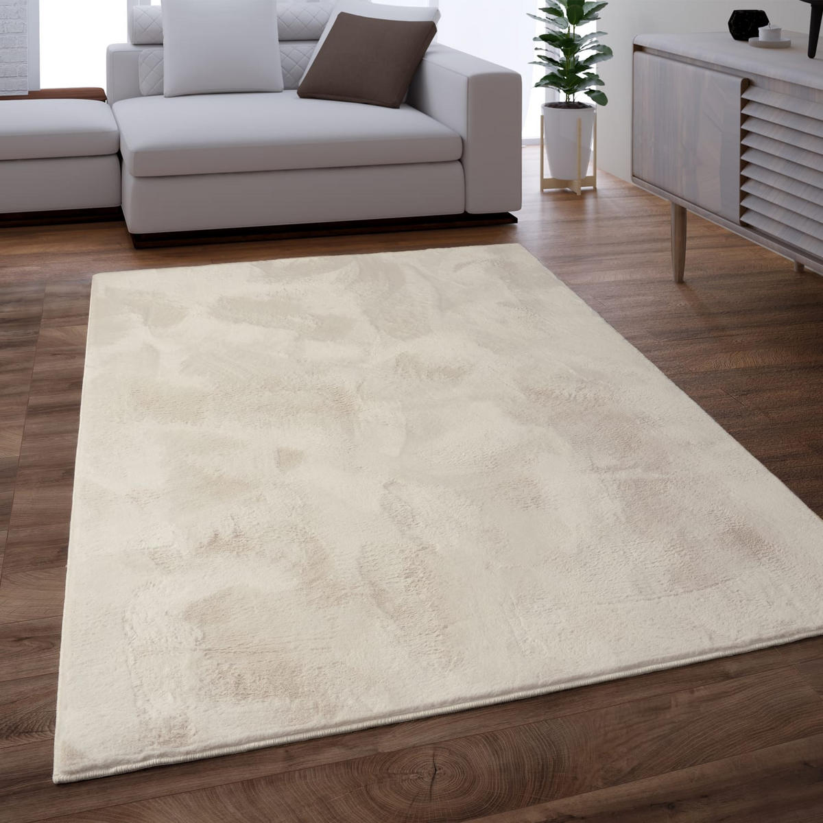 TEPPICH Kurzflor waschbar Einfarbig Wohnzimmer schmutzabweisend Creme Rechteckig 300x400 - Creme, Textil (300/400cm) - KADIMA DESIGN