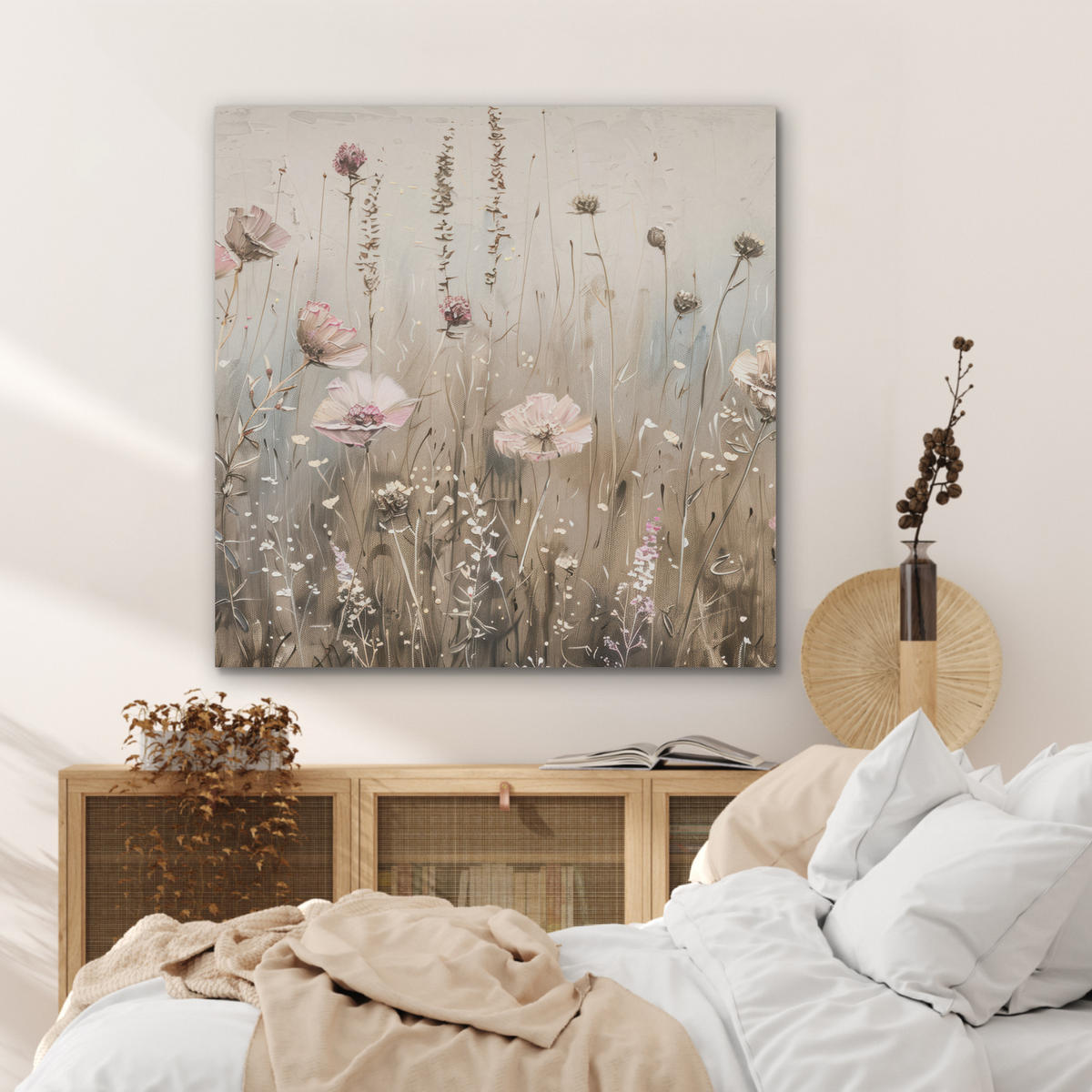 AKUSTIKPANEEL Blumen - Rosa - Modern - Beige 90x90 cm - Beige, Textil (90/0.9/90cm) - MuchoWow