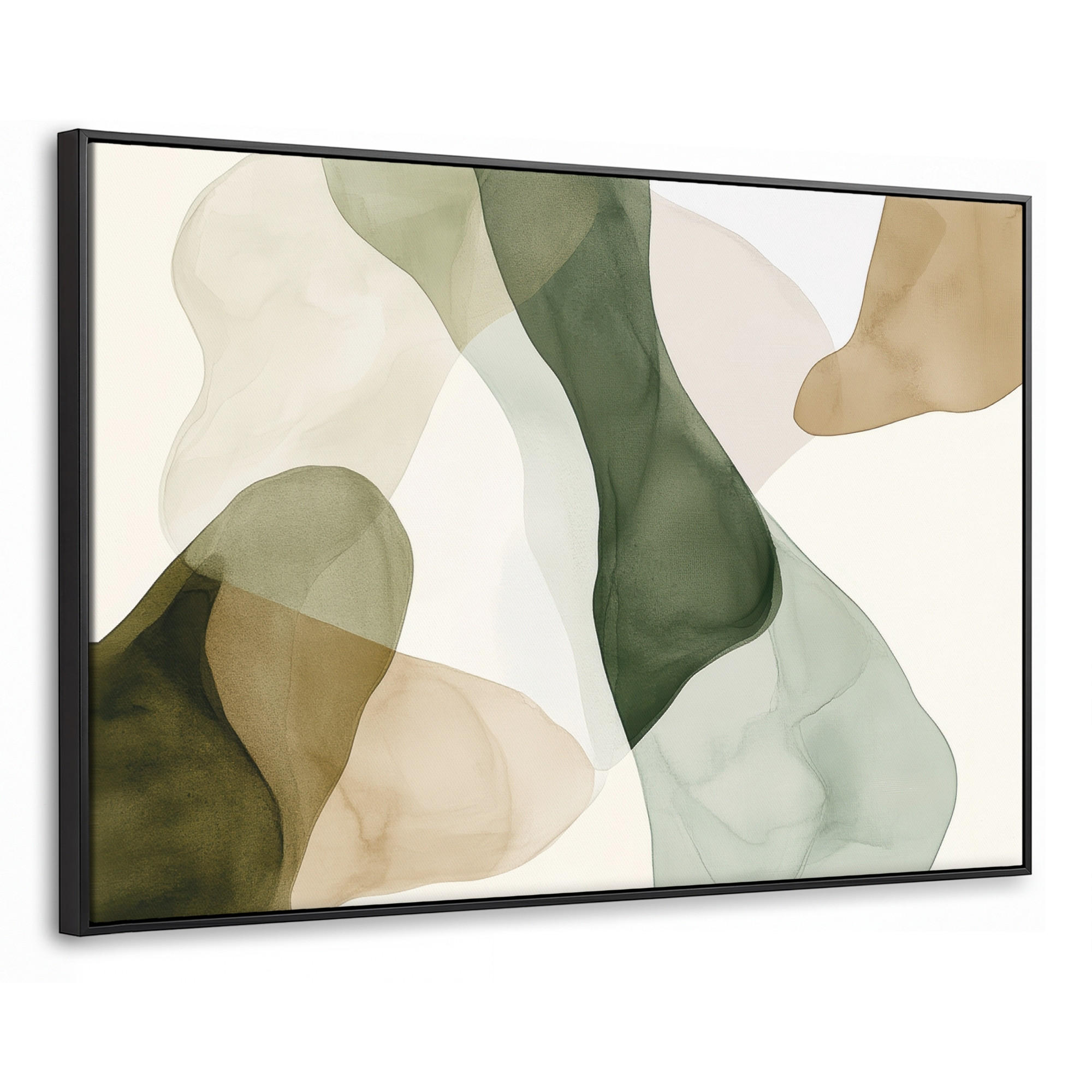 LEINWAND Bilder mit Rahmen - Japandi - Abstrakt - Grün - 140x90 - Salbeigrün, Textil (140/90cm) - MuchoWow