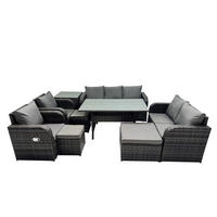 GARTENMÖBELSET mit Esstisch,3-Sitzer Sofa,3 Hockern,Beistelltisch Polyrattan Dunkelgrau 10-Sitzer - Dunkelgrau/Grau, Glas/Kunststoff - Fimous