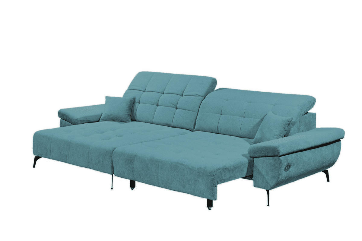 ECKSCHLAFSOFA mit Schlaffunktion & elektrischer Sitztiefenverstellung - Petrol/Schwarz, Holz/Holzwerkstoff (297/170cm) - ed exciting design