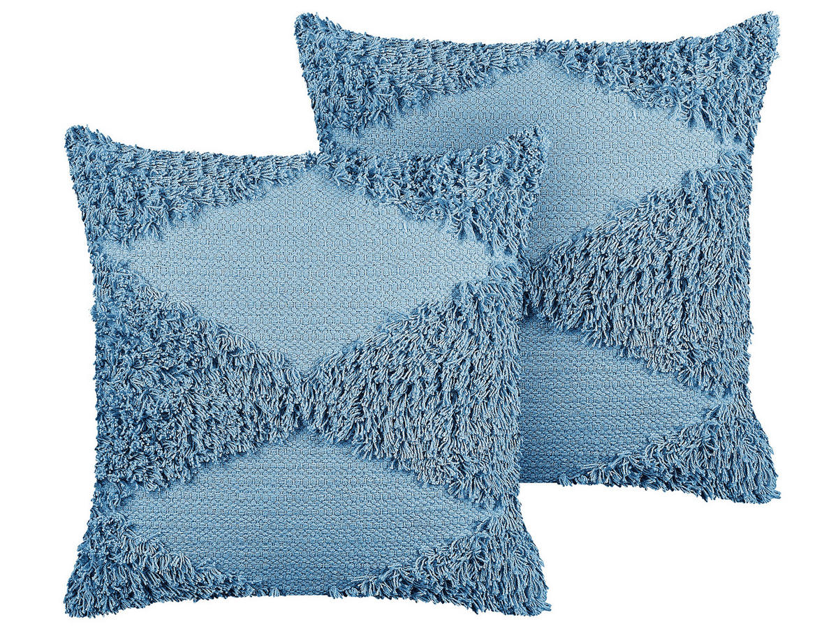 DEKOKISSEN 2er-Set Blau 45/45 cm Rhoeo - Blau, Naturmaterialien/Textil (45/45cm) - Beliani