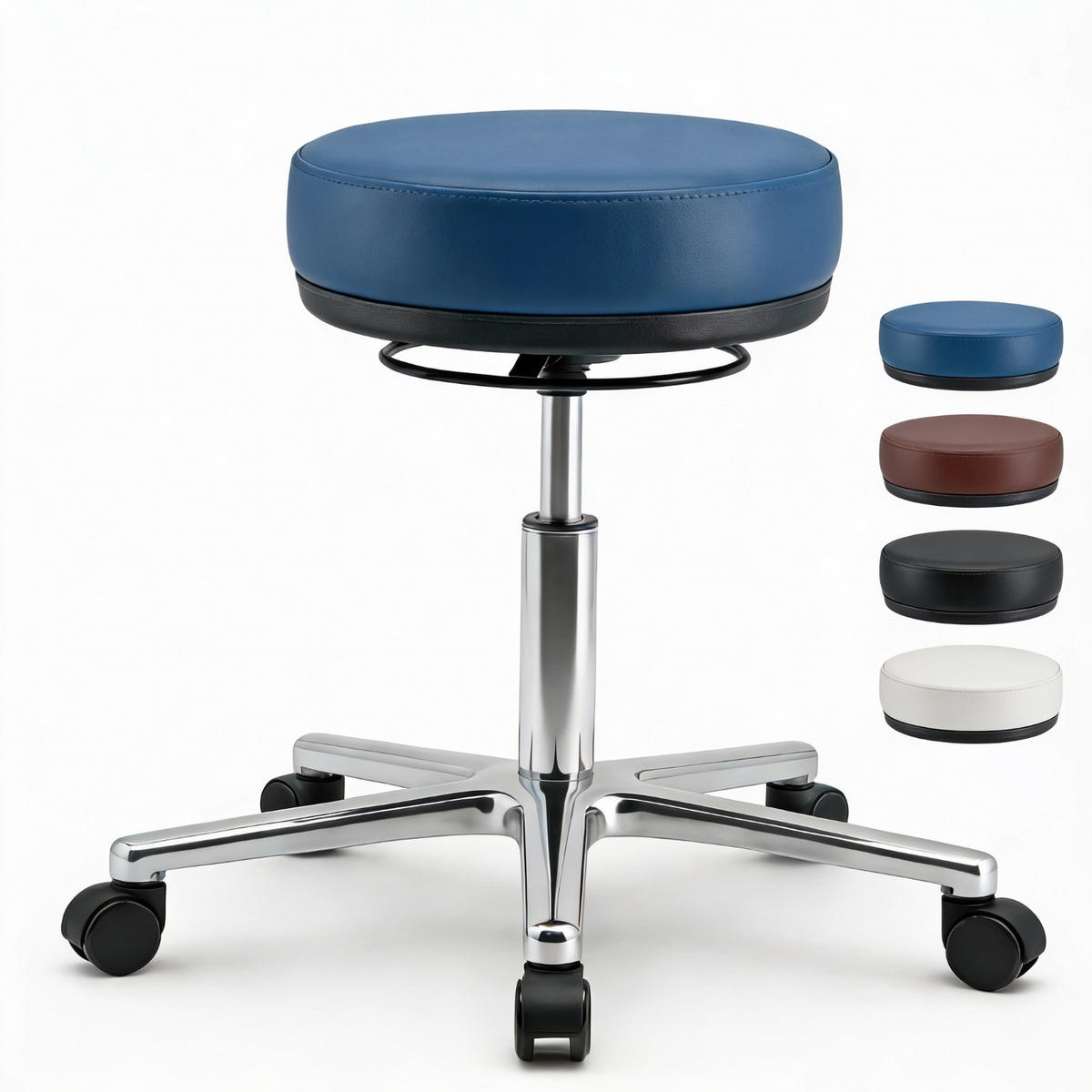 ARBEITSHOCKER Echtleder Blau - höhenverstellbar, 150kg belastbar - Blau, Leder/Metall (58/46/58cm) - Versee