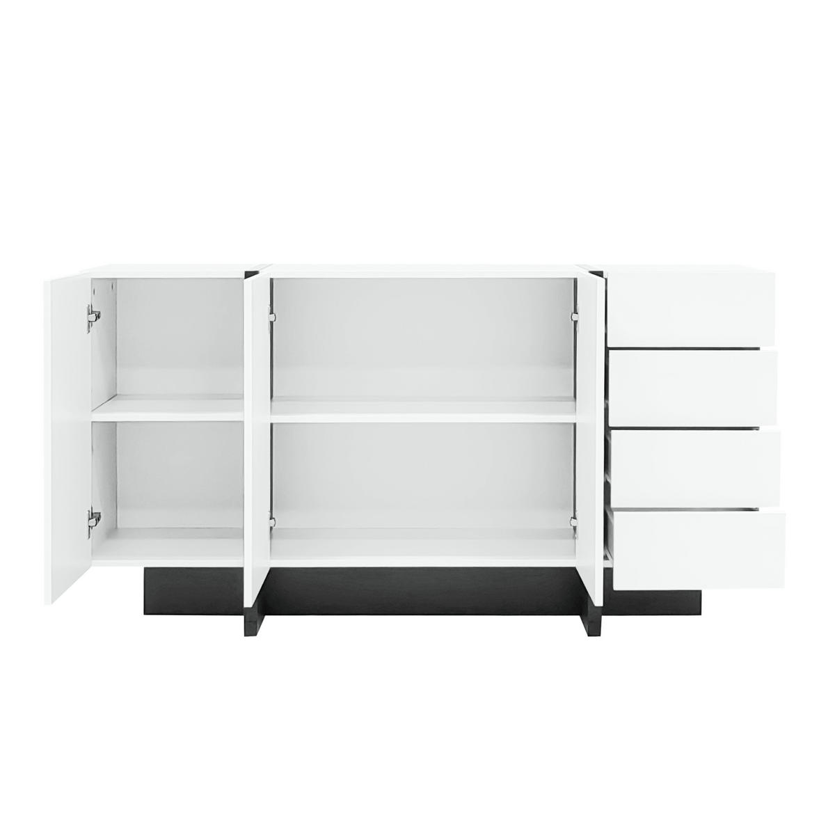 SIDEBOARD 150/40/80,5 cm mit 2 Türen, 4 Schubladen und Hochglanz-Oberfläche aus MDF und Holzwerkstoff, Weiß/Schwarz - Weiß, Holzwerkstoff (150/80.5/40cm) - Redom