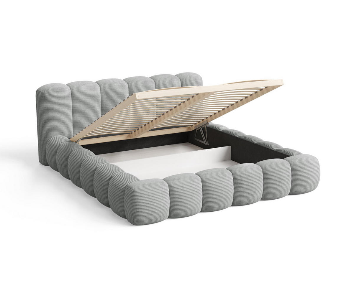 POLSTERBETT 180x200 mit Bettkasten, Lattenrost und Kopfteil, Poso Cord-Stoffbezug Dunkelgrau - Dunkelgrau, Holz (180/200cm) - Chilly