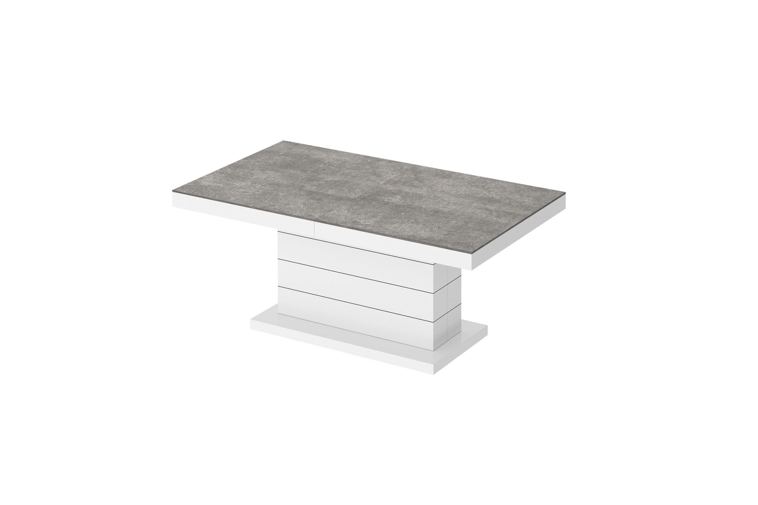 COUCHTISCH rechteckig Beton Weiß Hochglanz auziehbar höhenverstellbar 120/70/50 cm - Weiß Hochglanz/Dunkelgrau, Holzwerkstoff (70/120/50cm)