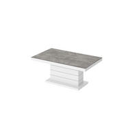 COUCHTISCH rechteckig Beton Weiß Hochglanz auziehbar höhenverstellbar 120/70/50 cm - Weiß Hochglanz/Dunkelgrau, Holzwerkstoff (70/120/50cm)