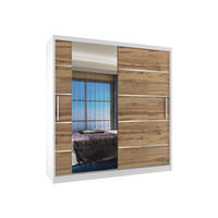 SCHWEBETÜRENSCHRANK Verona MBP, Weiß/Goldbraun Matt, 158 cm, mit Spiegel - Braun, Holz (158/216/60cm) - B BELINI GROUP