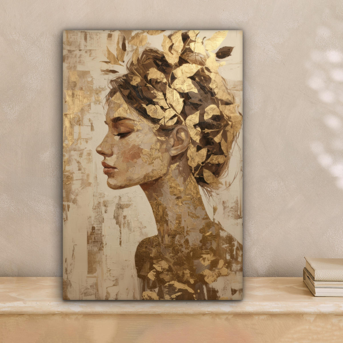 LEINWANDBILD Frau - Gold - Abstrakt - Textur Deko Wohnzimmer 20x30 cm - Goldfarben, Textil (20/30cm) - MuchoWow