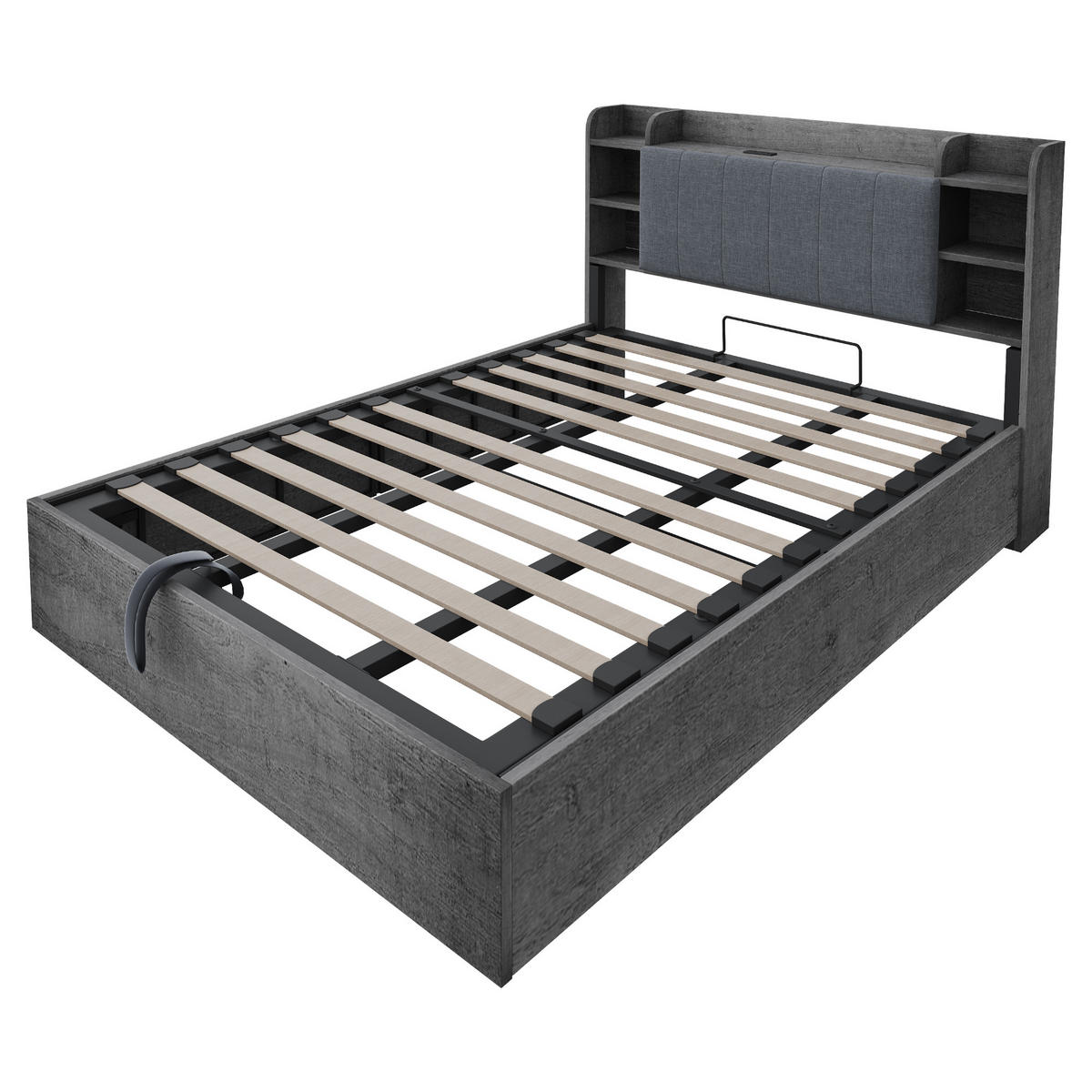 POLSTERBETT 180/200 cm Grau mit Stauraum, Ausgestattet mit USB und Tape-C-Steckdose - Grau, Holz (180/200cm) - Oxeza