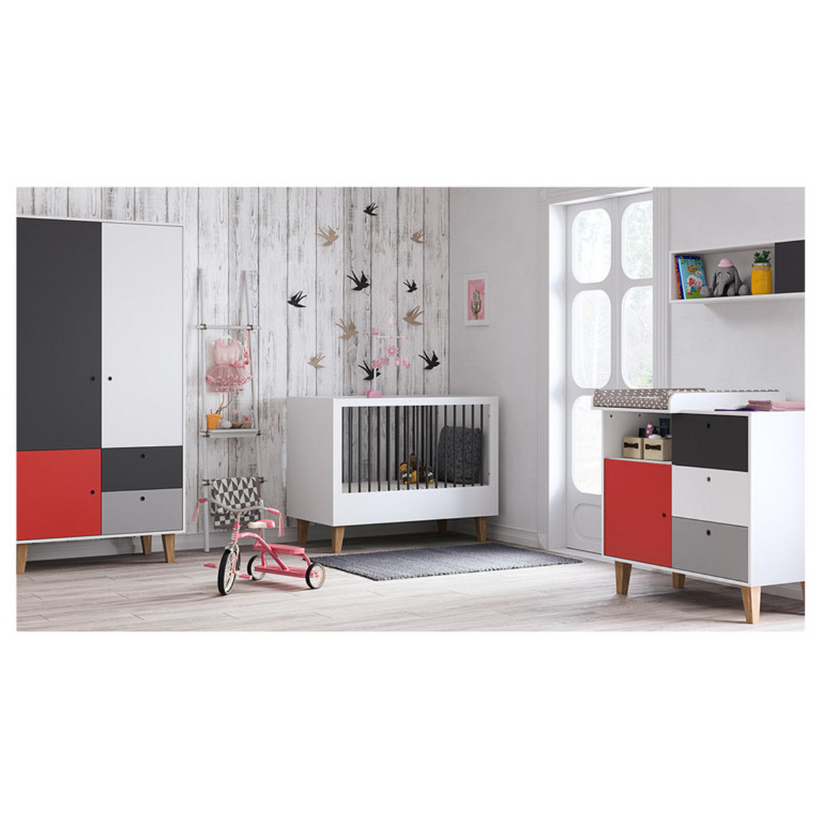 BABYZIMMER 3-teilig rot - Rot, Holzwerkstoff (144.5/97/75cm) - Petits-meubles