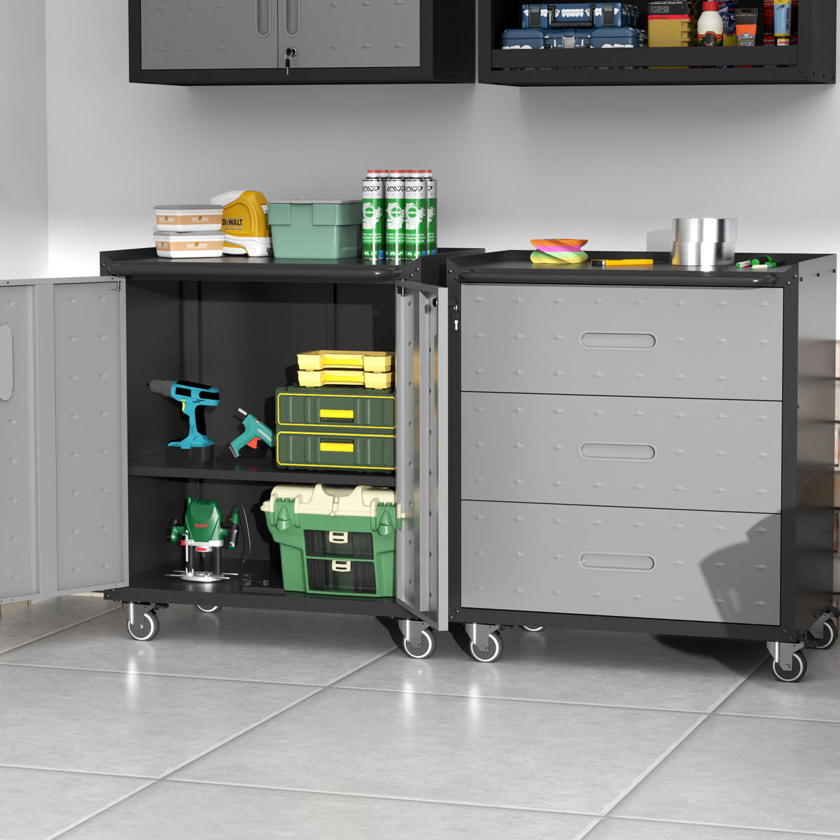 WERKZEUGSCHRANK Metall mit Rollen 3 Schubladen 75x42x88 cm – robust, Werkstattwagen für Garage, Büro & Haushalt, Schwarz/Grau - Schwarz, Metall (42/88.01/75.01cm) - Ej. Life