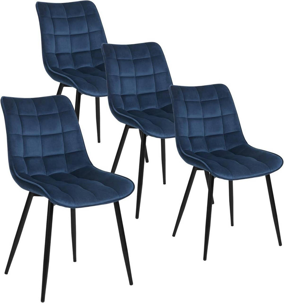 ESSZIMMERSTUHL 4er Set, Samt, Metallbeine, Blau - Blau/Schwarz, Textil/Metall (46/85.5/40.5cm) - Woltu