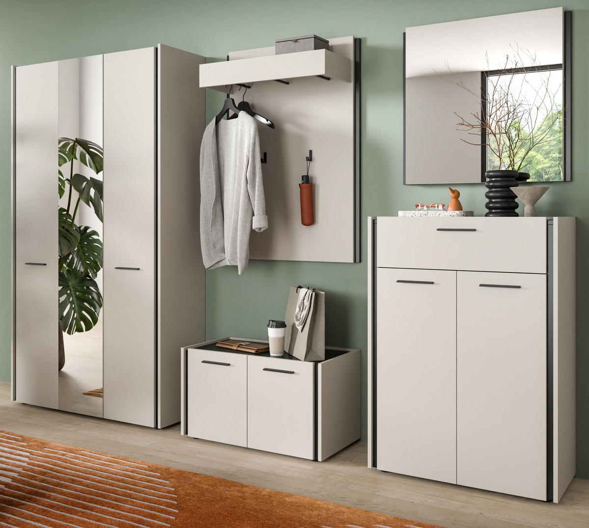 GARDEROBEN-SET 5-teilig Kaschmir 287 x 190 cm, Garderobenschränke mit Soft-Close - Kaschmir/Schwarz, Holzwerkstoff/Kunststoff (287/190/40cm) - Inn.Furn