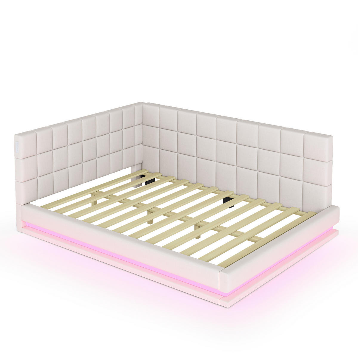 POLSTERBETT 140/200 cm aus Leinen mit LED-Lichtleiste und USB-Anschluss Beige - Beige, Leder (140/200cm) - Modenvie