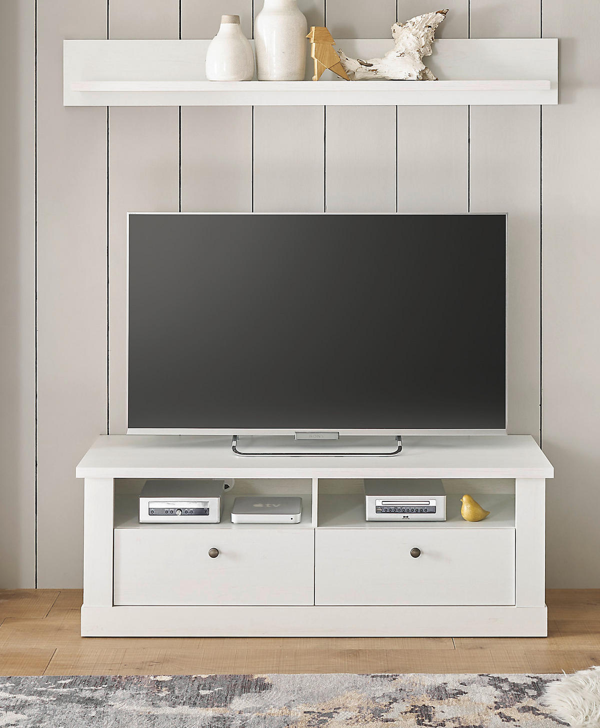 TV-LOWBOARD weiß Pinie Landhaus, TV Unterteil 132 cm, Soft-Close-Funktion - Weiß, Holzwerkstoff/Kunststoff (135/51/45cm) - Furn.Design