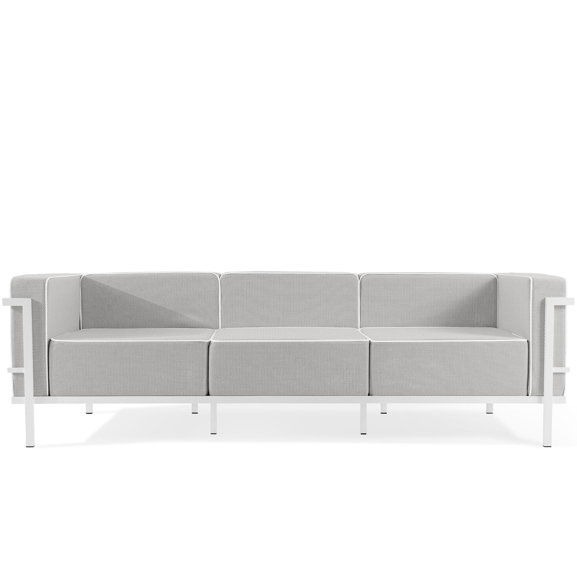 GARTENSOFA TRIGLO 3-Personen, Stahlrahmen, Modern, Weiß - Dunkelgrau/Weiß, Textil/Metall (229/70/69cm) - KONSIMO®