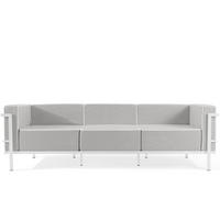 GARTENSOFA TRIGLO 3-Personen, Stahlrahmen, Modern, Weiß - Dunkelgrau/Weiß, Textil/Metall (229/70/69cm) - KONSIMO®