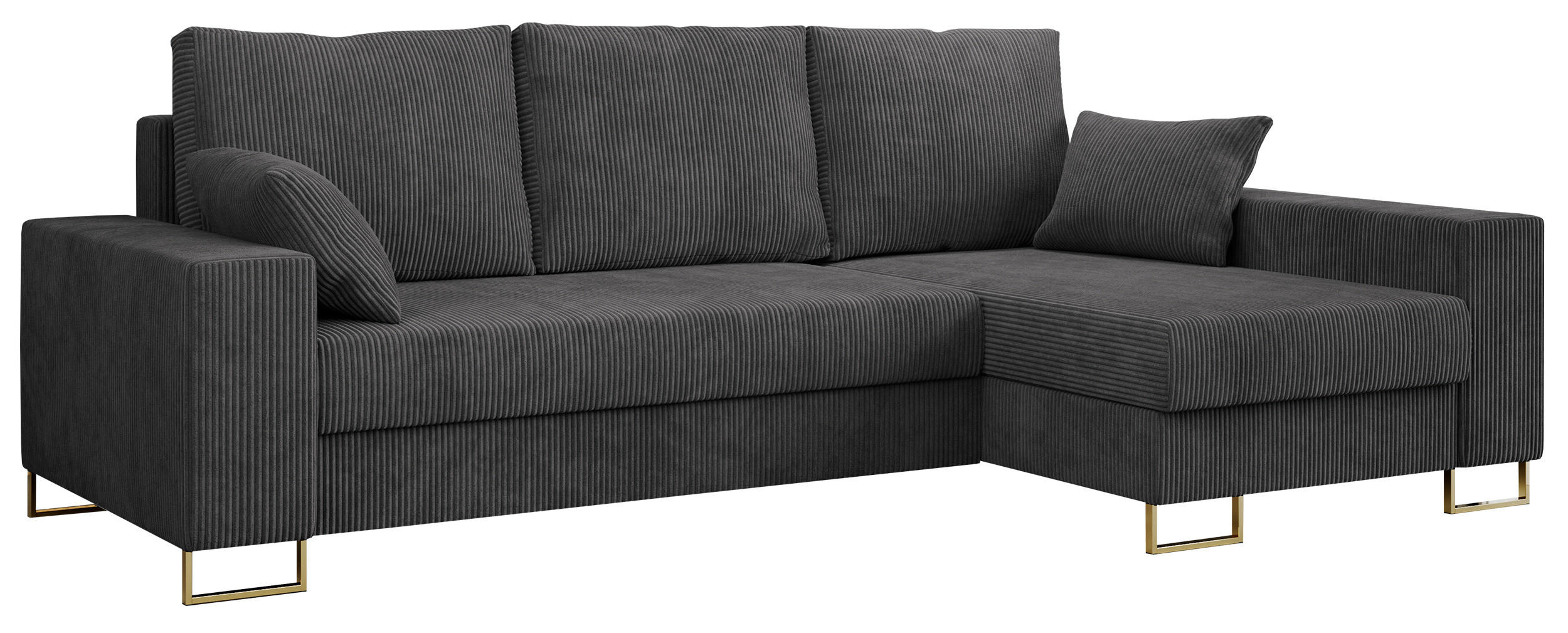 ECKSOFA Dorian Cord Dunkelgrau - Dunkelgrau/Goldfarben, Textil/Metall (242/138cm) - MKS