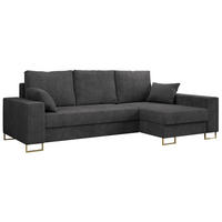 ECKSOFA Dorian Cord Dunkelgrau - Dunkelgrau/Goldfarben, Textil/Metall (242/138cm) - MKS