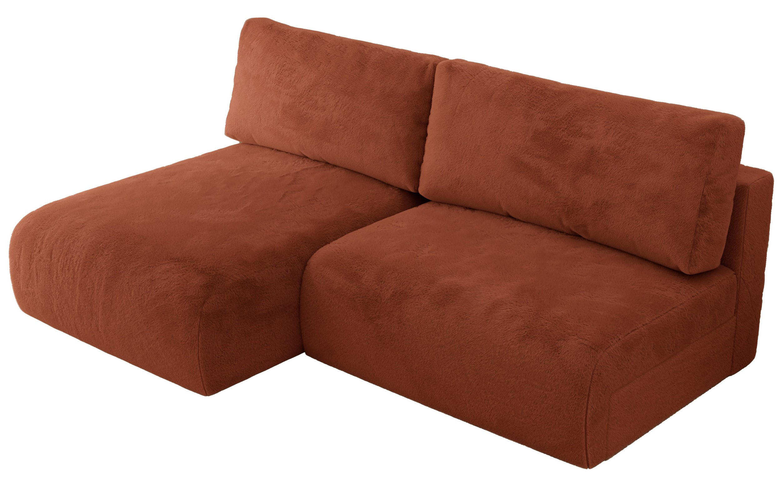 ECKSCHLAFSOFA VIVO L Orange Plüsch - links - Schwarz/Orange, Kunststoff/Textil (223/150cm) - MKS