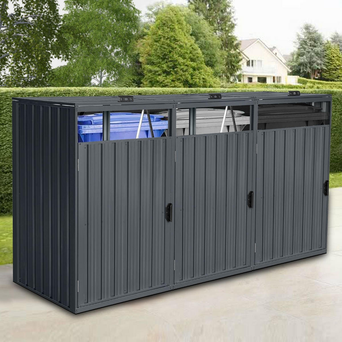 MÜLLTONNENBOX CUBO - Menge: 1, Ausstattung: Erweiterung - Anthrazit, Metall (80/122/80cm) - Home Deluxe