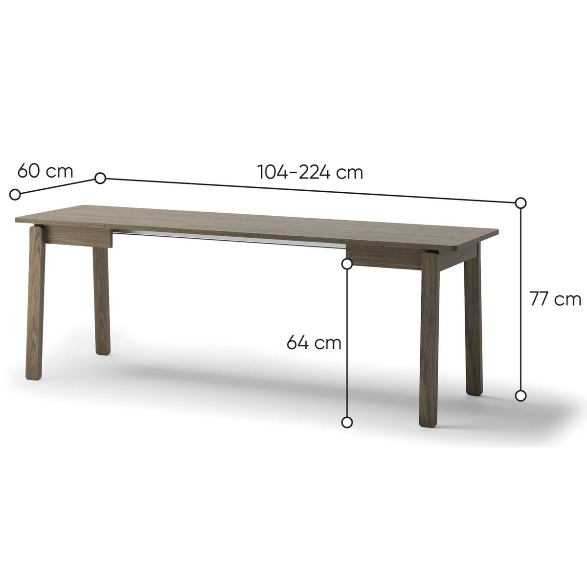 ESSTISCH Plot ausziehbar Dunkle Eichenholzoptik, 104 x 224 x 60 cm - Dunkelbraun, Holz/Holzwerkstoff (60/104/77cm) - Selsey