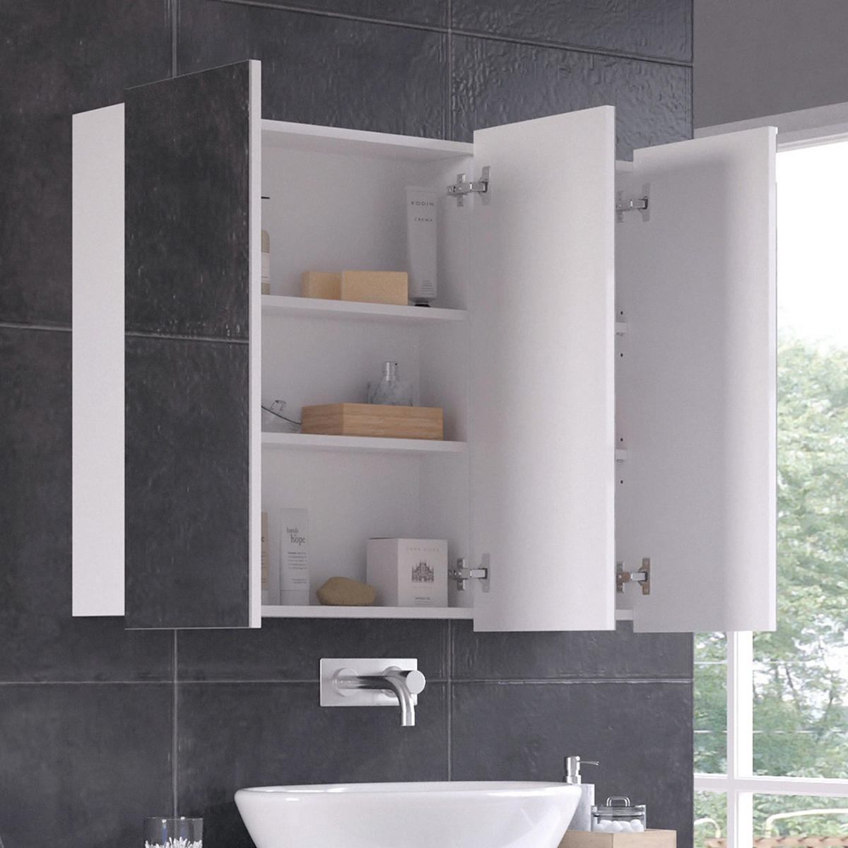 BADSPIEGELSCHRANK Sola Weiß 100 x 79.8 cm mit 3 Türen - Weiß, Glas (100/79.8/16.9cm) - Vicco