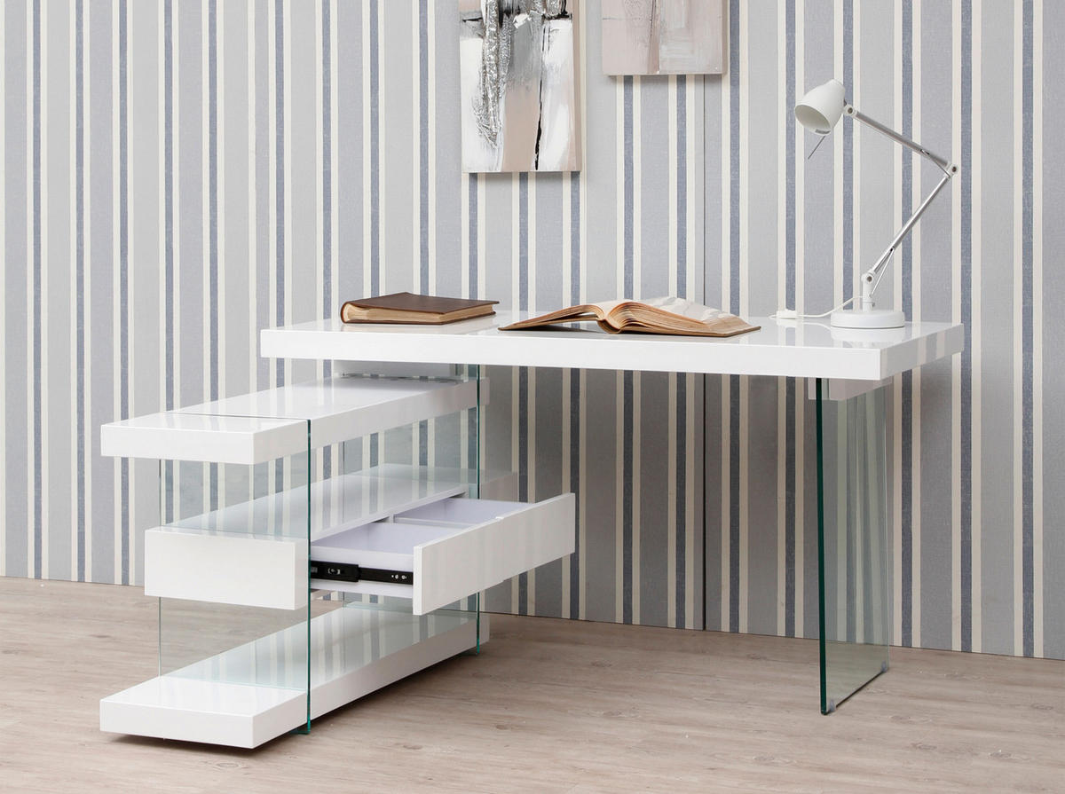 SCHREIBTISCH Rechteckig Glas | Weiß 140/127/75 cm - Transparent/Weiß, Glas/Holz (127/140/75cm) - ANGEL CERDA
