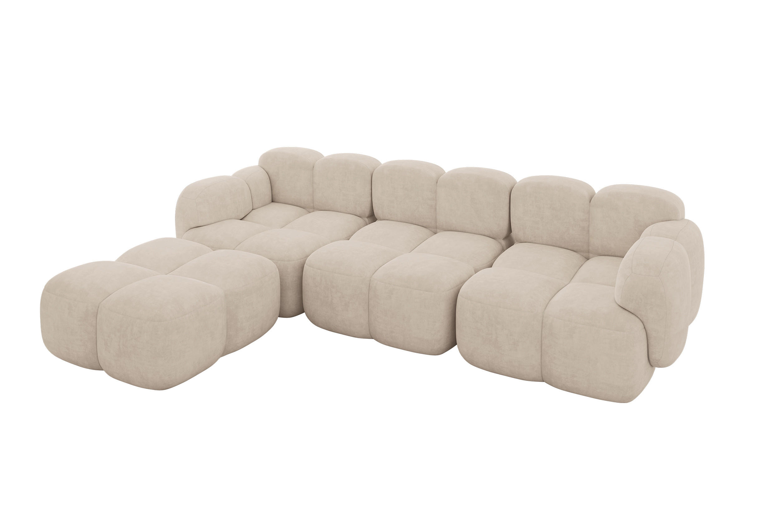 ECKSOFA modulares Sofa Links Miko-L2 302x205x75 Beige Velours - Ecru/Schwarz, Holzwerkstoff/Kunststoff (302/205cm) - ALTDECOR