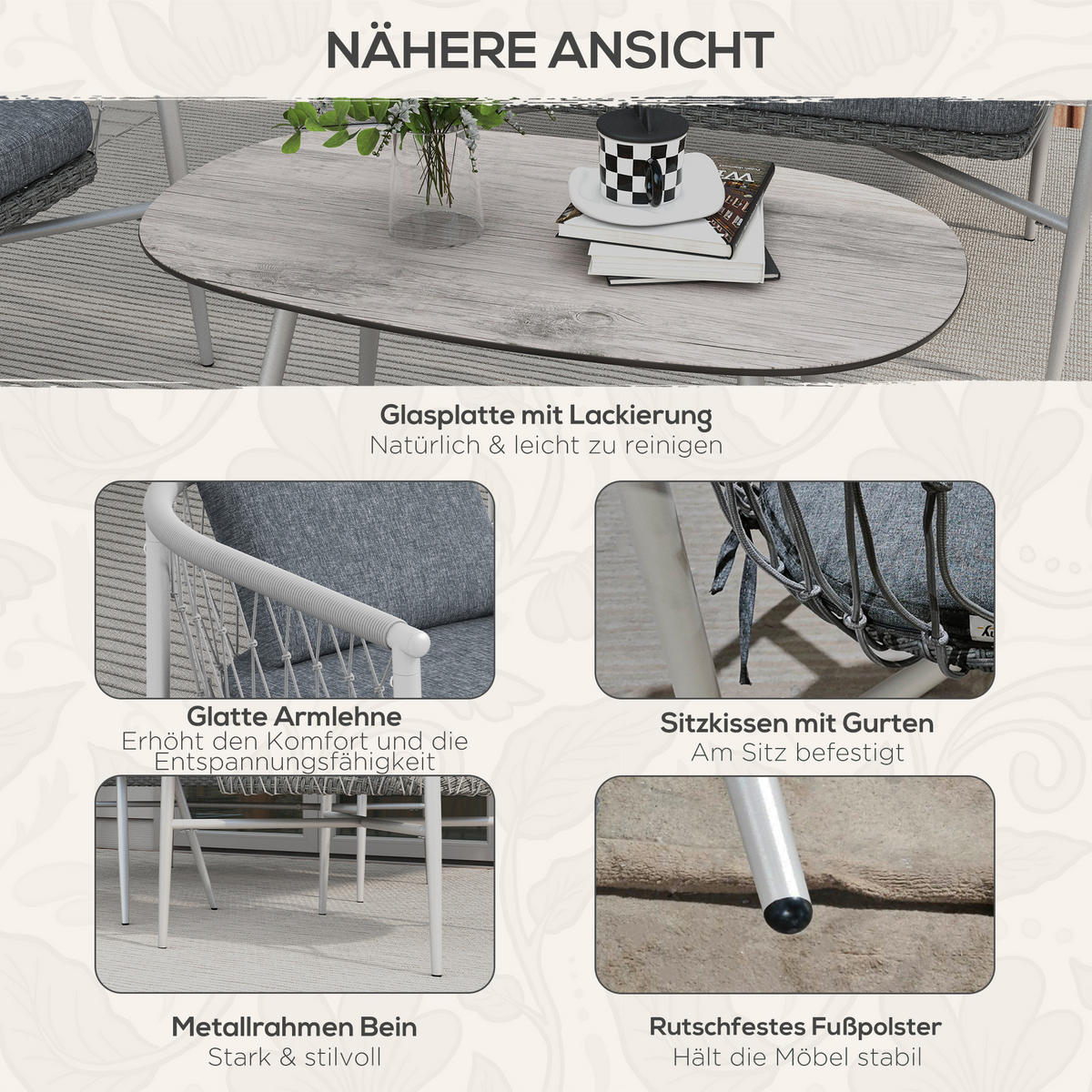 GARTENMÖBEL Set, PE Rattan, Grau - Grau, Kunststoff - Outsunny
