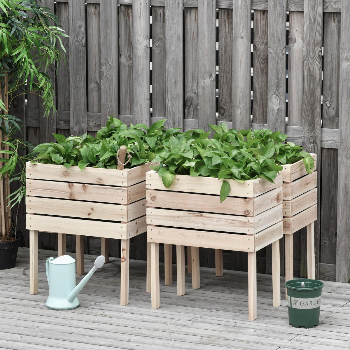 HOCHBEET DE-05275 4-teiliges Set, Massivholz Natur - Naturfarben, Holz (50/60/30cm) - ComfortXL