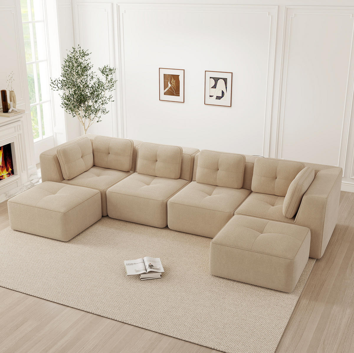 ECKSOFA 386/177/69 cm Beige aus Cord mit modularem Design und rutschfestem Standfuß - Beige, Textil (177/386cm) - OKWISH