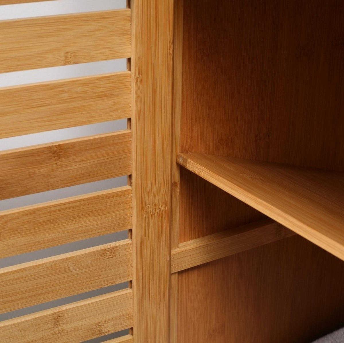 BEISTELLSCHRANK 60x30x120 cm Natur aus Bambus mit lamellierter Tür & Kippschutz - Naturfarben, Naturmaterialen (60/120/30cm) - Modfu