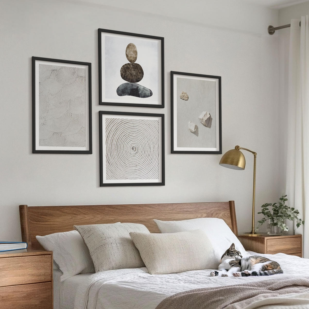 BILDER SET 4er Set - 50x50 cm & 40x60 cm Schwarzer Rahmen - Sandsteine moderne Farbe - Schwarz, Kunststoff (50/50cm) - TULUP