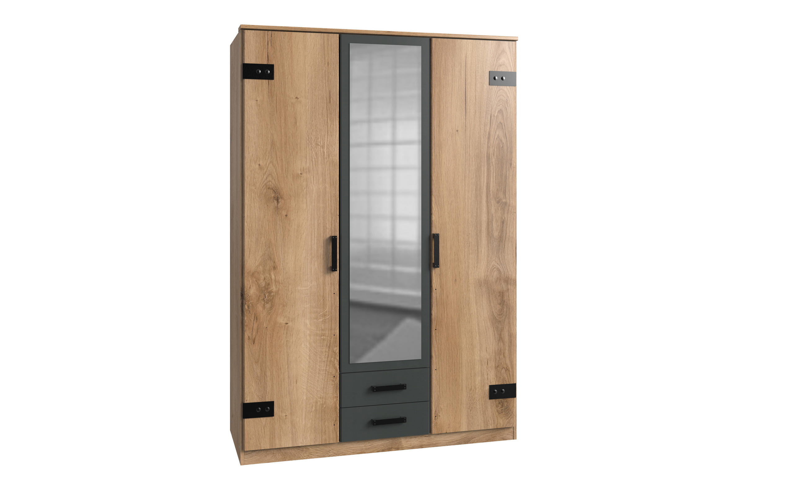 JUGENDZIMMER Liverpool in Plankeneiche und Graphit 3 teilig mit 120er Bett und Drehtürenschrank - Braun, Holzwerkstoff (120/200/80cm)