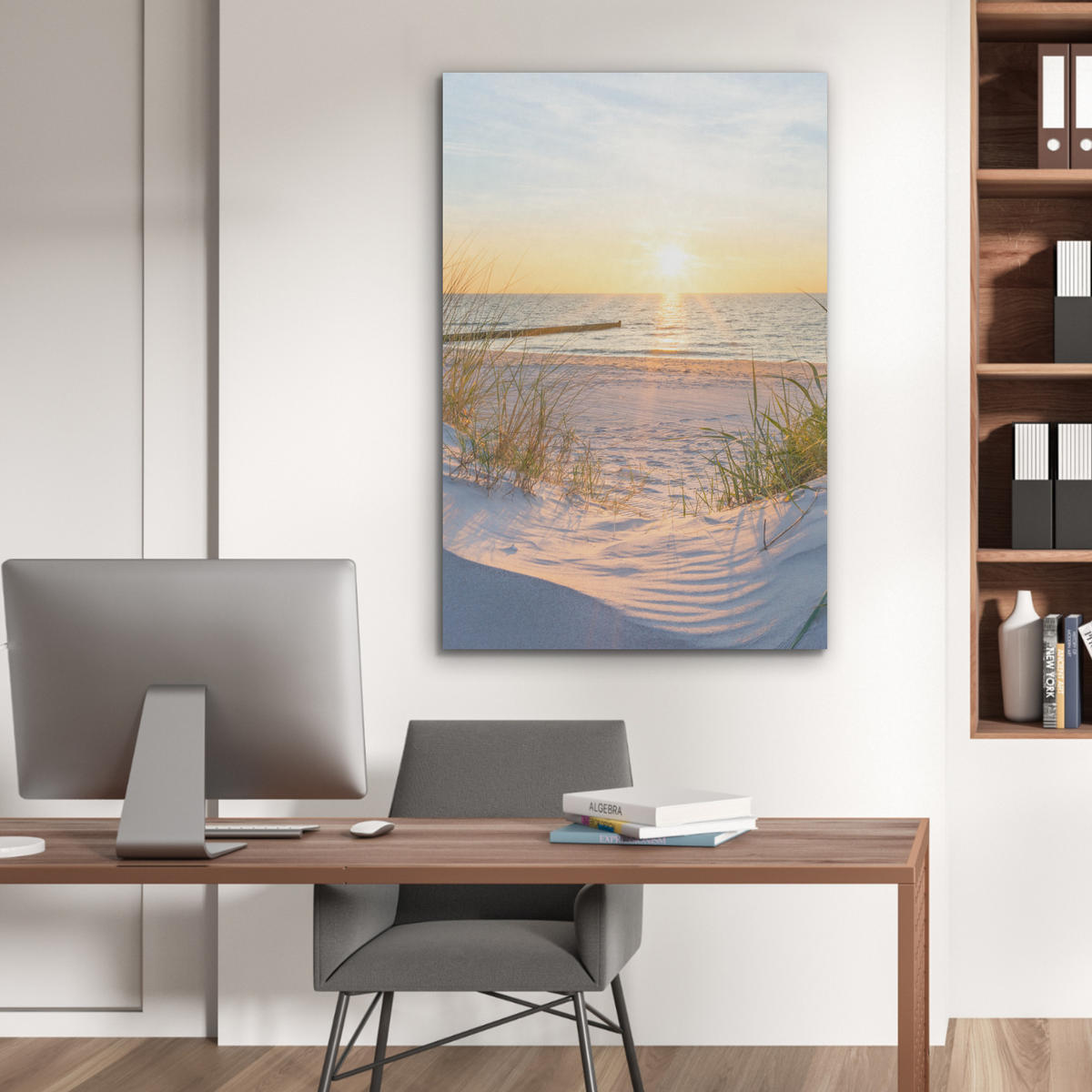 AKUSTIKPANEEL Strand - Sonne - Düne - Gras - Sand - Horizont 70x100 cm - Hellblau, Textil (70/0.9/100cm) - MuchoWow