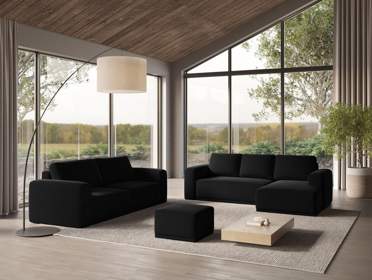 ECKSOFA mit Schlaffunktion Samt Stoff Schwarz - Schwarz, Kunststoff/Textil (258/160cm) - Makamii