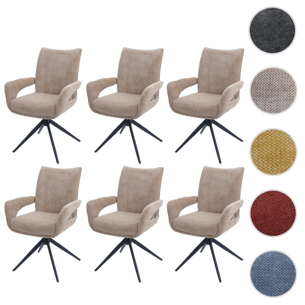 JEDÁLENSKÁ stolička hnedá, sada 6 ks - svetlohnedá/hnedá, textil (60/90/60cm) - MCW